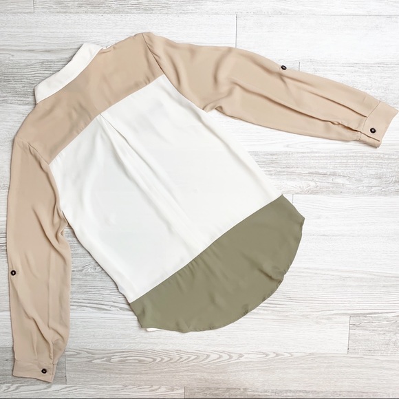 Edge Color Block Sheer Button Down Blouse - Picture 6 of 8